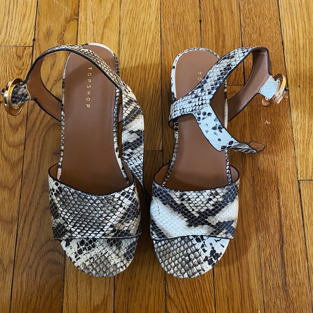 snakeskin chunky heels